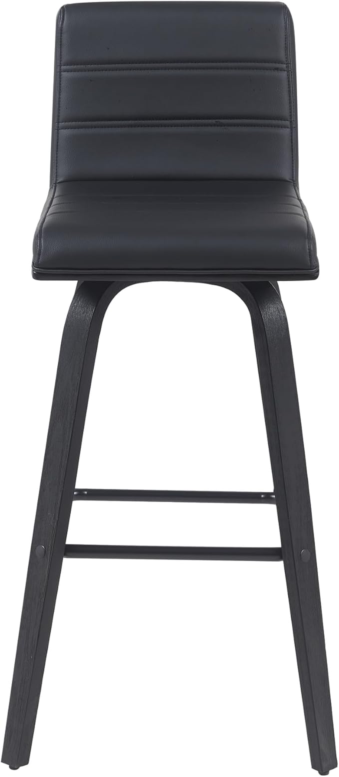 Vienna Modern Swivel Bar Height Stool with Black Faux Leather Seat and Black Brushed Wood Frame Set of 3