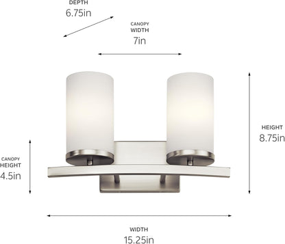 Kichler Crosby 15" 2 Light Vanity Light Satin Etched Cased Opal Brushed Nickel