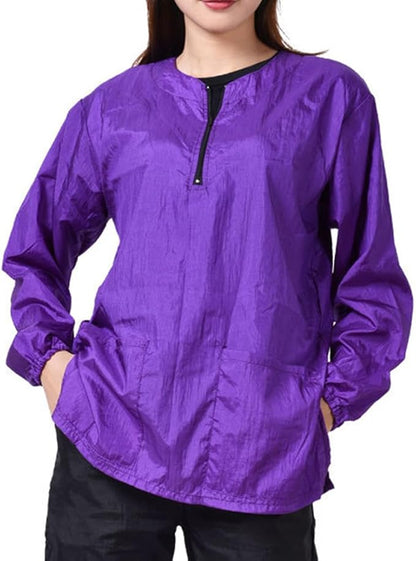 Dog Grooming Smock for Men Women, Anti-Static Smock for Pet Shop Dog Cat Grooming Bathing, Long Sleeves, Water Resistant and Hair Proof, (Solid Purple XL)
