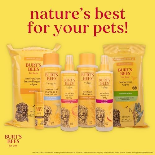 Burt's Bees for Pets Gentle Cleansing Puppy Wipes with Buttermilk, 98% Natural Origin Formulas, Hypoallergenic Dog Wipes Cleaning, Dog Cleaning Wipes, Dog Wipes for Paws and Butt, 50ct