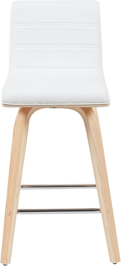 Vienna Modern Counter Height Swivel Bar Stool with White Faux Leather Seat and Patterned Oak Wood Frame Set of 3