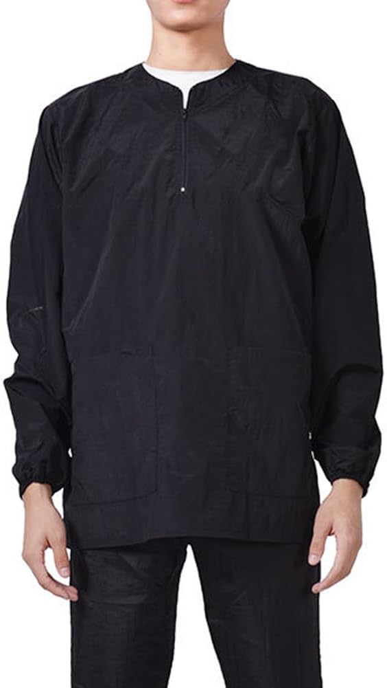 Dog Grooming Smock for Men Women, Anti-Static Smock for Pet Shop Dog Cat Grooming Bathing, Long Sleeves, Water Resistant and Hair Proof, (Solid Black L)