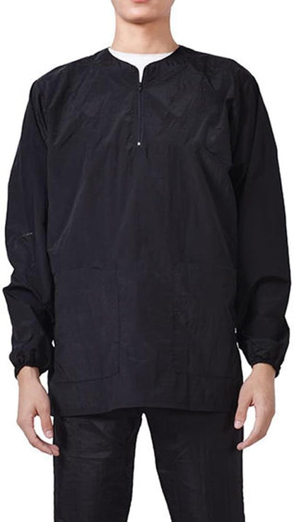 Dog Grooming Smock for Men Women, Anti-Static Smock for Pet Shop Dog Cat Grooming Bathing, Long Sleeves, Water Resistant and Hair Proof, (Solid Black L)