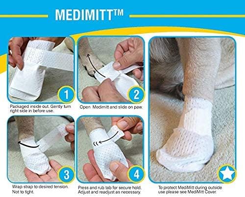 Medimitt Paw Bandages for Dogs, Cats and Pets – Stretchy Medical Booties, First Aid for Paws – Non Slip, Non Adhesive, Breathable, Disposable, Washable, Adjustable Strap,12 Pack (Medium)