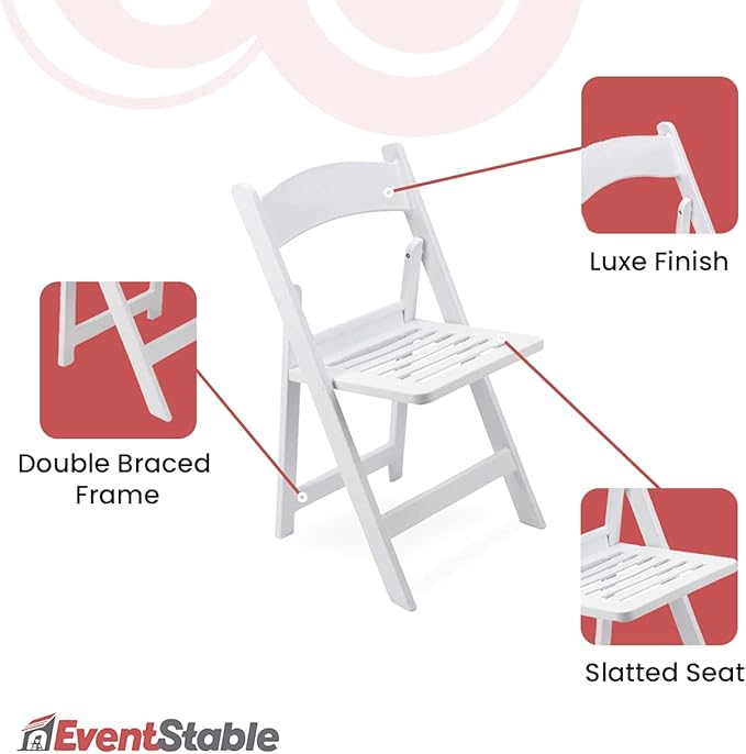 EventStable Titan PRO Resin Folding Chair - Indoor/Outdoor Lightweight Chair - Slatted Seat Folding Chair for Weddings Parties Events - 50 Pack