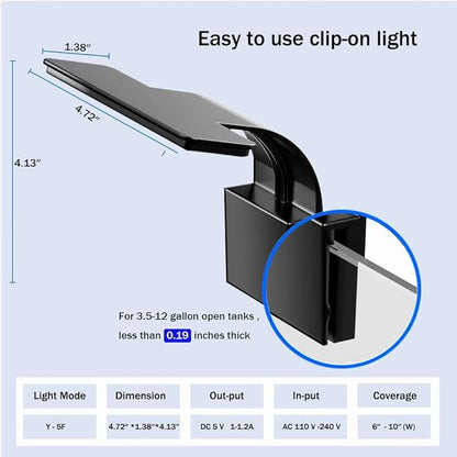 Aquarium Light, 3 Mode Clip on Fish Tank Light with Timer Function, Full Spectrum Aquarium Plant Light, Adjustable Brightness, for 6-10 Inch Fish Tank