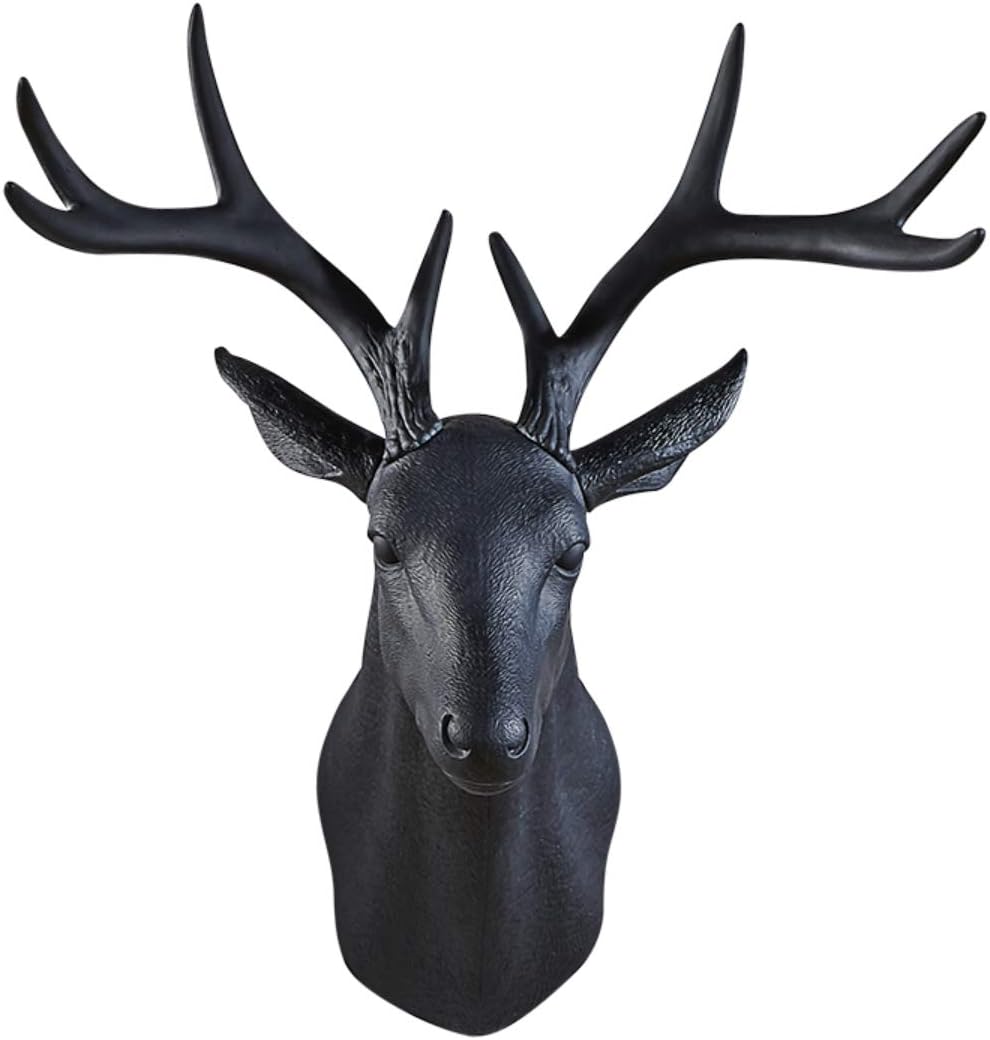 Notakia 20 Inch Large Wall Charmers Faux Deer Head Taxidermy - Handmade Farmhouse Rustic Wall Decor With Antlers (Black)