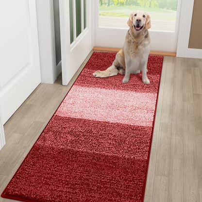 Smiry Dog Door Mat for Muddy Paws, Absorbs Moisture and Dirt, Low-Profile Entryway Mat with Non-Slip Backing, Entry Indoor Outdoor Doormat for Inside Floor (48x30 Inches, Burgundy, Striped)