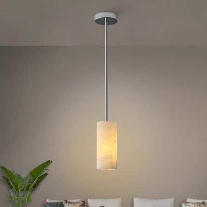 Alabaster Pendant Light Kitchen Island, H-9.5in Nickel Pendant Light Fixtures with Natural Marble Shade, Adjustable Ceiling Pendant for Dining Room, Living Room, Bedroom & Bathroom