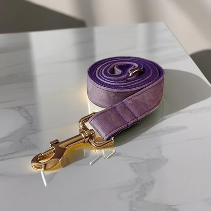 Love Dream Velvet Dog Collar and Leash Set, Soft & Comfy Adjustable Dog Leash and Collar with Heavy Duty Metal Buckle for Small Medium Large Dogs Training & Walking (Small, Purple)