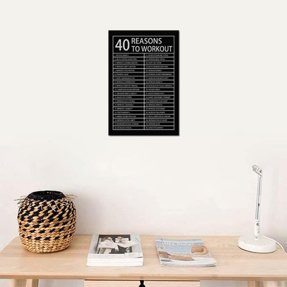 40 Reasons to Workout Inspirational Canvas Painting Motivational Wall Art Inspiration Affirmative Poster Prints Artwork for Living Room Home Decor Office Framed Ready to Hang [12''W x 18''H]