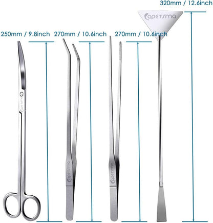 Capetsma Aquascape Tools, Long Stainless Steel Aquarium Plant Tools Aquarium Tweezers Scissors Spatula Tool Set Bonsai Kit Algae Scrapers Aquarium Cleaning Kit for Fish Tank Starter kit