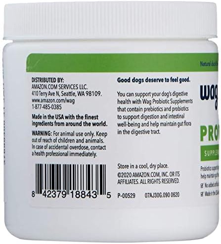 Amazon Brand - Wag Probiotic Supplement Daily Chews for Dogs, Supports Digestion and Gut Health, Natural Duck Flavor, 90 count