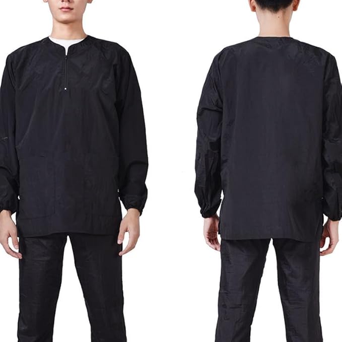 Dog Grooming Smock for Men Women, Anti-Static Smock for Pet Shop Dog Cat Grooming Bathing, Long Sleeves, Water Resistant and Hair Proof, (Solid Black L)
