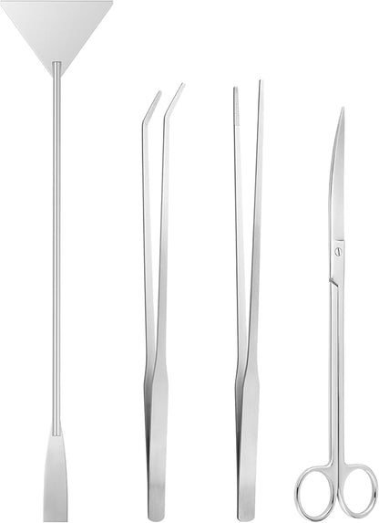 Ohtomber Aquascape Tools Aquarium Kit - 4PCS Terrarium Supplies Include Long Tweezers for Terrarium, Feeding Tongs, Aquarium Scissors, Algae Scraper for Fish Tank Cleaning Plant Trimming
