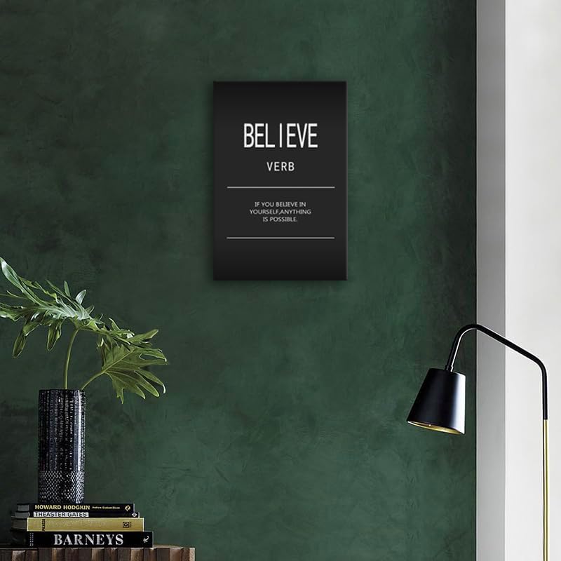 WYJDFART Inspirational Wall Art Office Decor Believe Verb Motivational Positive Posters Printed Modern Home Decor Canvas Painting Artwork Living Room Stretched and Framed Ready to Hang[12" W X 18" H]