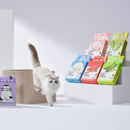 Michu Tofu Cat Litter Natural Clumping Tofu Cat Litter, Fast Clumping and Easily Scoop-able 5.5lb/88oz 5 Scents - Peach, 8 Pack