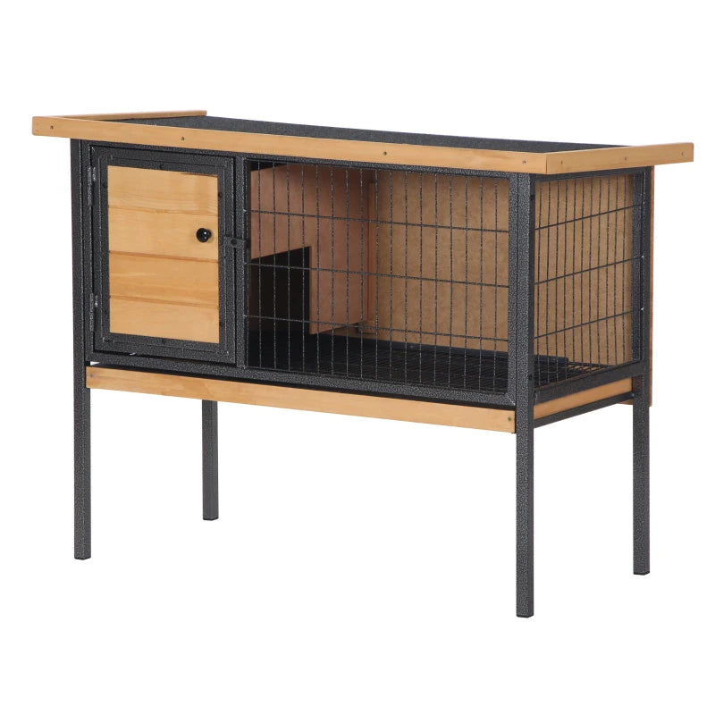PawHut Rabbit Hutch Elevated Bunny Cage Small Animal Habitat With Metal Frame, No Leak Tray, Metal Wire Pan, Openable Water-Resistant Asphalt Roof For Rabbits, Chickens, Ducks, IndoorOutdoor Natural