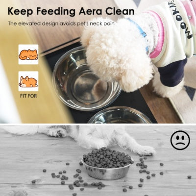 Feeding Station With 1 Storage Cabinets, Pet Feeding Station With 2 Elevated Dog Bowls, Side Hooks, Anti-tip Kit, Hidden Pet Feeder Station For Feeding  Watering, Black