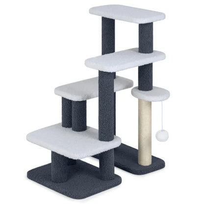 2-in-1 Cat Stairs & Tree With Sisal Scratching Post, 4 Levels Pet Steps For Elderly Cats & Short-Legged Dogs