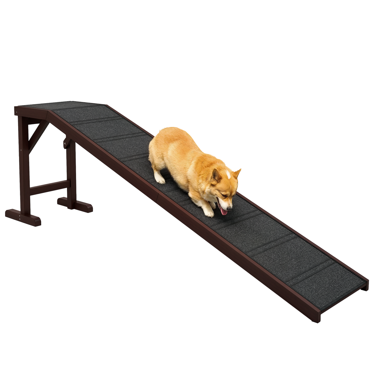 Dog Ramp for Bed, Pet Ramp for Dogs with Non-Slip Carpet and Top Platform, 74" x 16" x 25", Brown