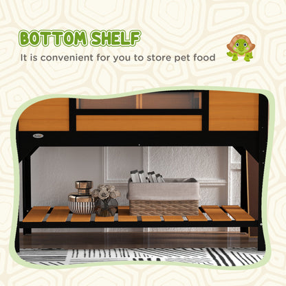 Tortoise Enclosure Tortoise House with Adjustable Lamp Holder Storage Shelf, Dual Main Houses, Openable Lid, Yellow