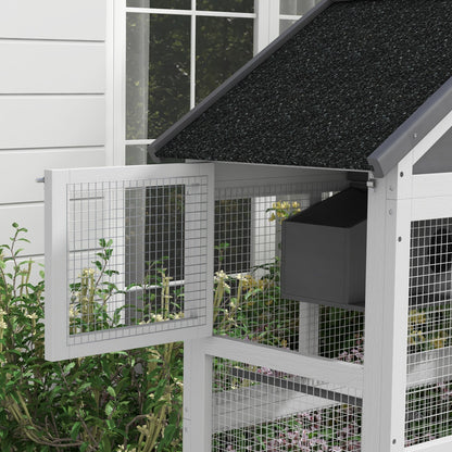 Wooden Bird Aviary with Slide-Out Tray, Birdhouse, Ladder, Perches for Finches, Parakeets, Gray