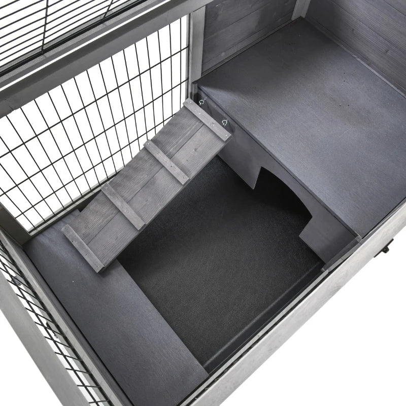 PawHut Indoor Rabbit Enclosure, Wooden Elevated Cage Habitat With Enclosed Run With Wheels - Ideal For Rabbits And Guinea Pigs