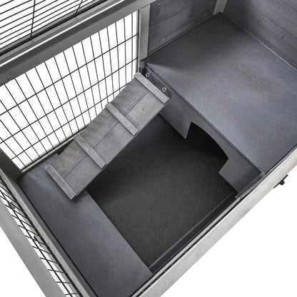 PawHut Indoor Rabbit Enclosure, Wooden Elevated Cage Habitat With Enclosed Run With Wheels - Ideal For Rabbits And Guinea Pigs