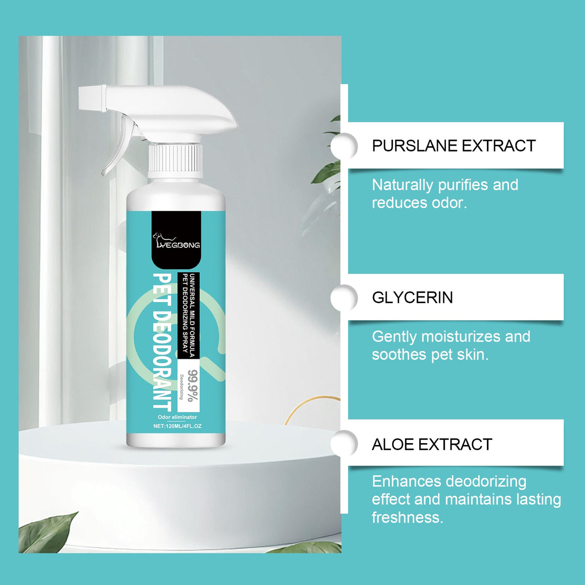 Pet Deodorant Spray, Gentle Pet Odor Eliminator For Dogs & Cats, Instantly Remove Bad Smell For Pet Bedding, Carpet & Home Surfaces, 120ML