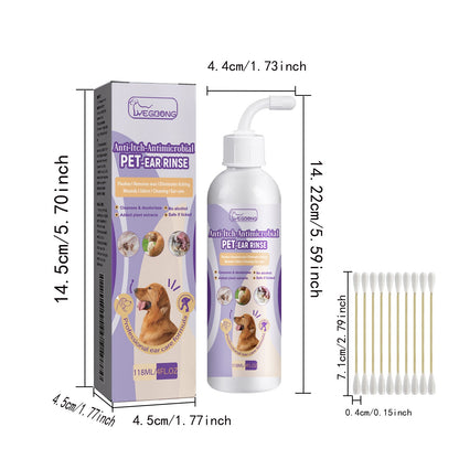 118ml Pet Ear Rinse Cleaner With Glycerin & Disodium EDTA, Anti-Itch Antimicrobial Ear Wash For Dogs Cats, Alcohol-Free Gentle Ear Cleanser With Cotton Swabs