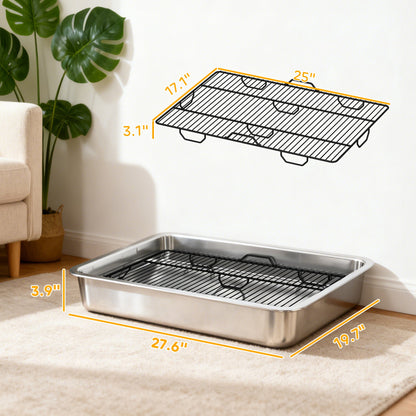 Dog Potty Tray Stainless Steel for Small and Medium Dogs, Dog Training Tray for Porch, Bathroom, Balcony, 28" x 20" x 4"