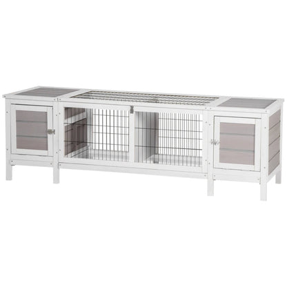 Rabbit Hutch, Bunny Cage, Guinea Pig House With Pull-Out Tray, And Divided Board For Indoor, White