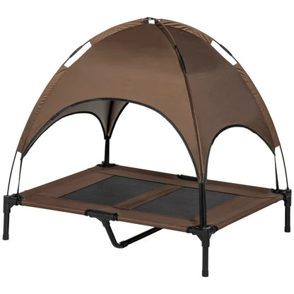 PawHut Elevated Portable Dog Cot Pet Bed With UV Protection Canopy Shade, 36 Inch, Coffee