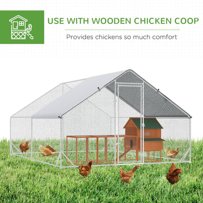 10 x 13 x 6.5 Metal Frame Chicken Run, Outdoor Hen House with Cover & Lockable Door