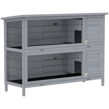 54" 2-Story Large Rabbit Hutch Bunny Cage Wooden Pet House Small Animal Habitat with Lockable Doors, No Leak Tray and waterproof Roof for Rabbits, Chickens, Ducks, Outdoor/Indoor Gray