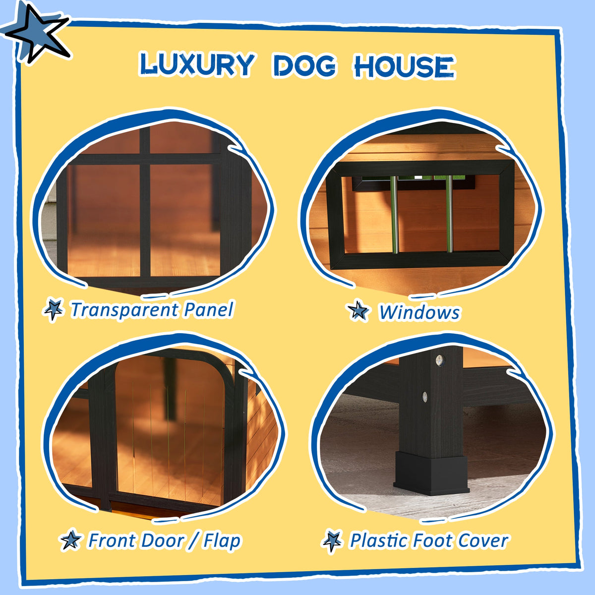 Cabin-Style Wooden Dog House for Large Dogs with Openable Roof & Giant Window, Yellow