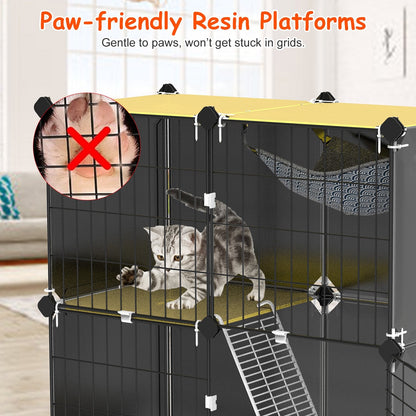 3 Tier Cat Cage Indoor With Litter Box Hammock Detachable Metal Wire Cat Kennel Cat House Cat Enclosure With Ladder For 1-2 Kittens