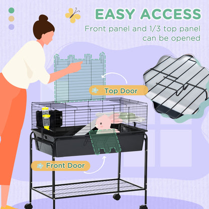 Two-Story Small Animal Cage Removable from Stand, Pet Habitat with Shelf & Wheels, 33" x 18.5" x 35", Charcoal Gray