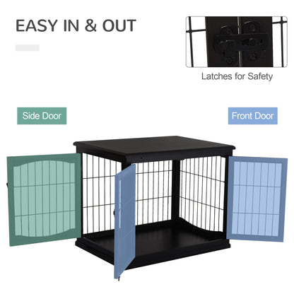 Dog Crate Furniture, 32" Small Dog Cage End Table with 2 Doors, Lockable Door, Puppy Kennel Indoor, Black
