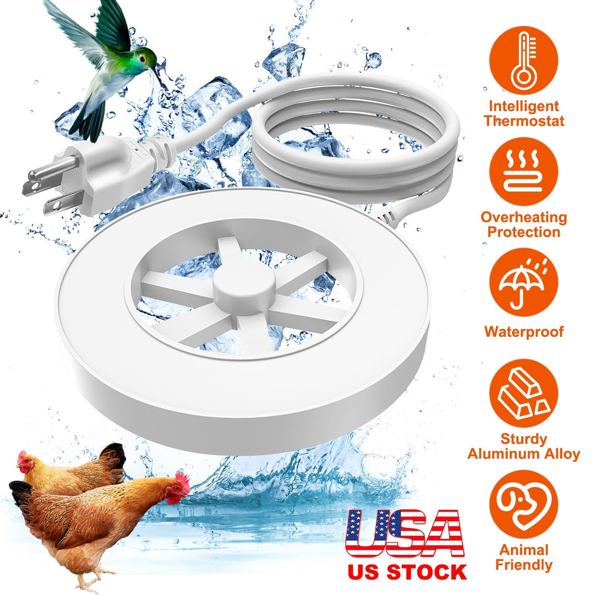 70W Bird Bath Heater For Outdoors Winter Heated Bird Bath Deicer Waterproof Aluminum Alloy Water Heater With Thermostat Auto Shutdown For Yard Patio Farm