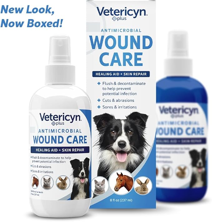 Vetericyn Plus Dog Wound Care Spray | Healing Aid and Skin Repair, Clean Wounds, Relieve Itchy Skin, and Prevent Infection, Safe for All Animals. 8 Ounces