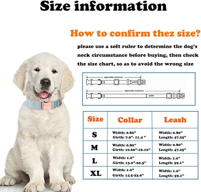 Love Dream Velvet Dog Collar and Leash Set, Soft & Comfy Adjustable Dog Leash and Collar with Heavy Duty Metal Buckle for Small Medium Large Dogs Training & Walking (Medium, Dark Grey)