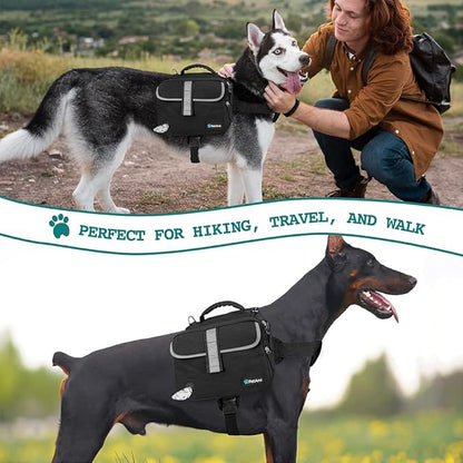 PetAmi Dog Backpack for Medium Large Dogs, Dog Saddle Bag for Dogs to Wear, Tactical Harness Saddlebag with Reflective Safety Side Pockets for Hiking, Camping, Vest Dog Pack for Travel (Black, Large)