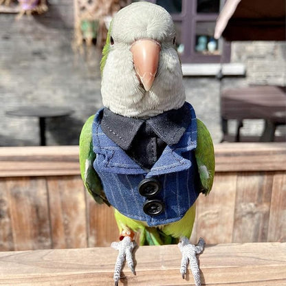 Bird Clothes Birds Flight Suit,Tuxedo Business Suit for Parrots African Greys Parakeet Cockatiel Sun Conure Christmas Party Birthday Cosplay Photo Prop Small Animals Apparel (2M,Denim Suit)
