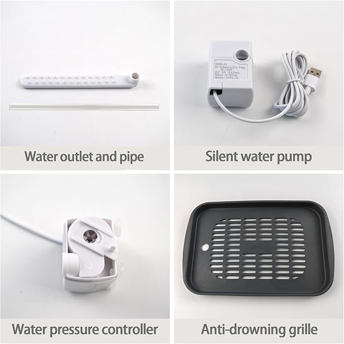 PINVNBY Automatic Bird Bath Shower for Cage,Parrot Bath Box with Pump,Parakeet Bathtub Electric Fountain Circulating Water Contains USB Power Plug for Cockatiel Lovebird Conure Budgie(Gray)