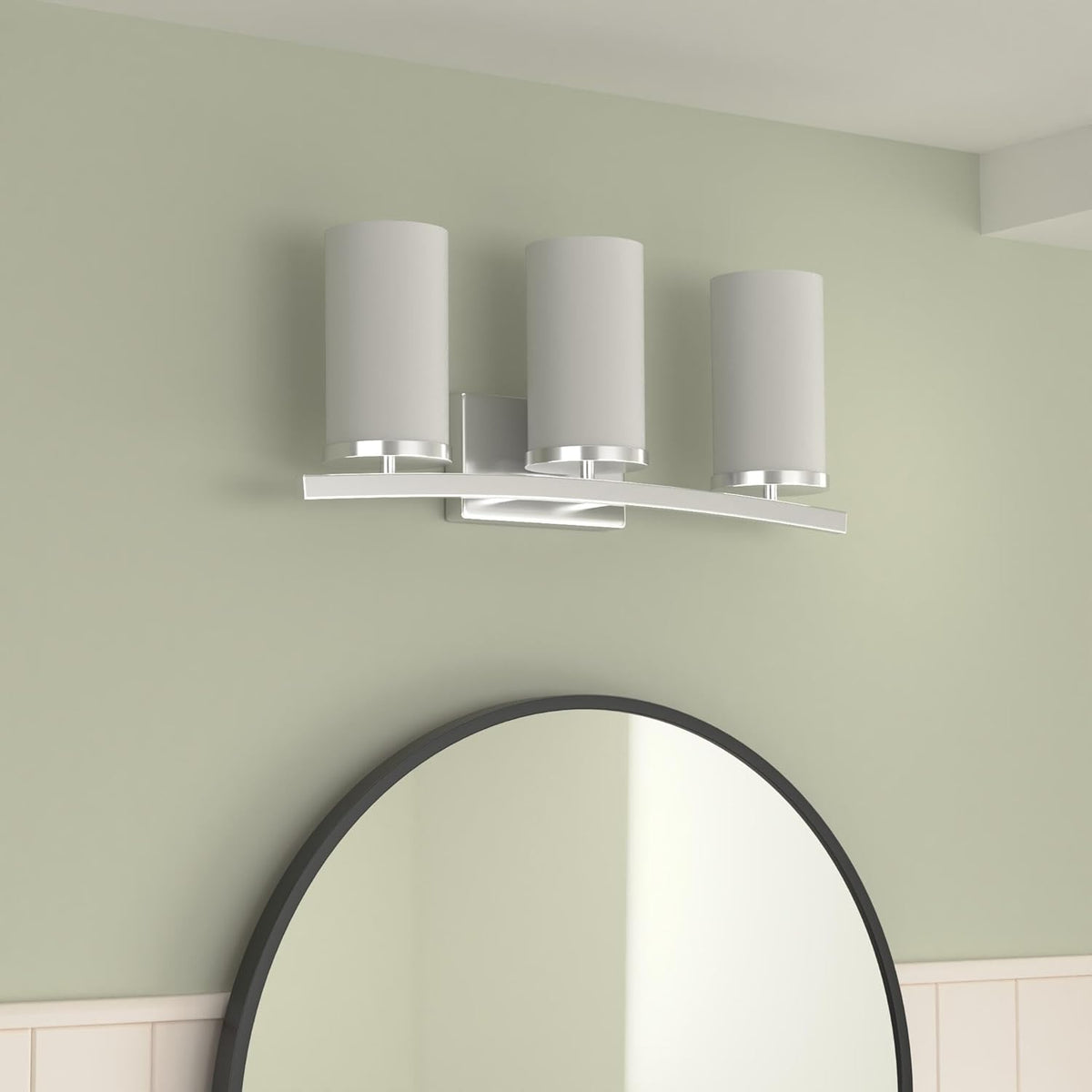 Kichler Crosby 23" Vanity Light in Chrome, 3-Light Contemporary Bathroom Light with Satin Etched Cased Opal Glass, (23" L x 8.75" H), 45497CH