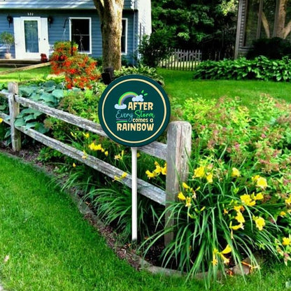 Uptell Metal Round After Every Storm Comes A Rainbow Inspiration Word Yard Sign 9.2x9.2 Inch Classic Outdoor Lawn Decorations, Protect Your Grass & Property,With Stake 12.8"