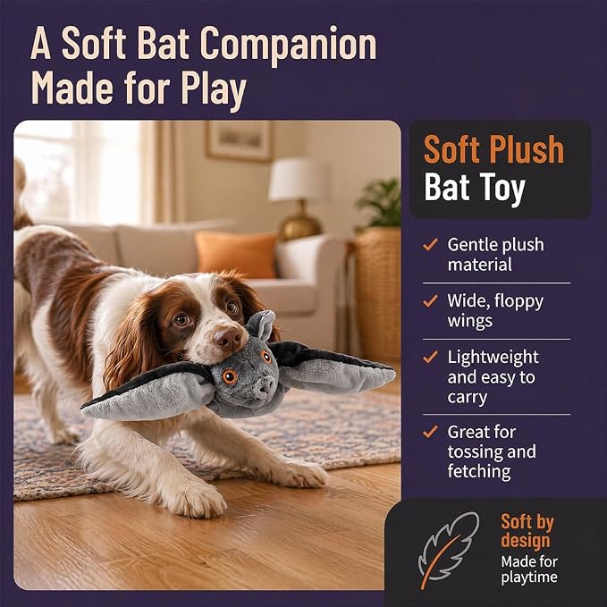 Flying Bat Dog Toy, Flapping Bat Dog Toy with Chirping Sounds, Interactive Rechargeable Flap Bat Toy for Dogs Cats, Hanging & Wand Play, 2PCS