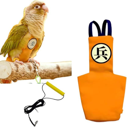 MANON ROSA Bird Diapers Leash Set Washable Reusable Handmade Flight Suit Waterproof Inner Layer - Protective Parrot Nappy Clothes Parakeets Macaws Budgies Canaries (Orange2,Rainbow Lorikeet)
